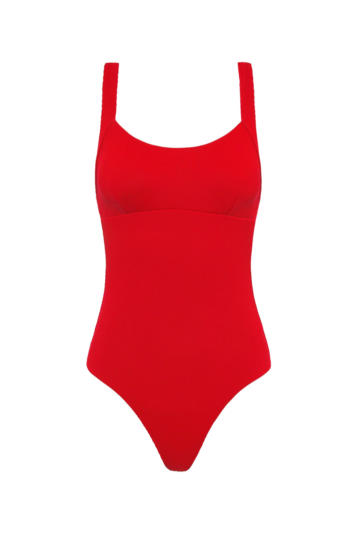 Fearless au Adventure Suit in Red - one-piece swimsuit with ribbed fabric, cross-back straps, tummy compression, standard torso length, shown on a white background