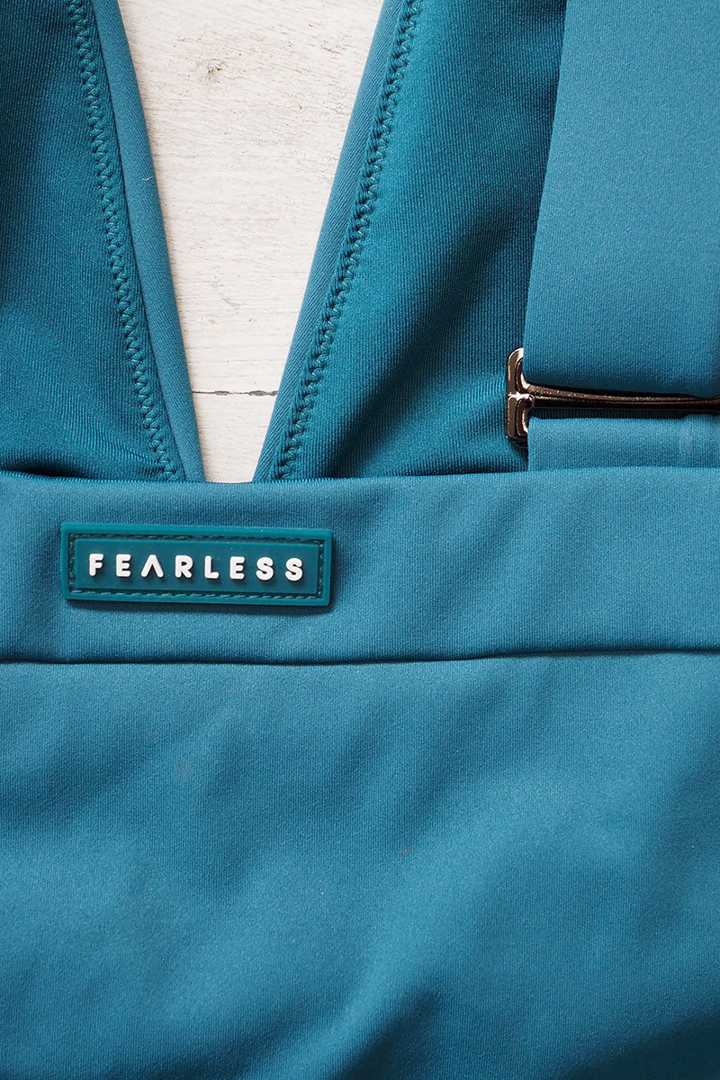 Fearless premium luxe smooth fabric in teal. Fearless swimwear is designed to withstand ocean swims, pool laps and long summer days - not stretch out after a handful of wears.
