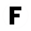 A bold, black uppercase letter F centered on a white circular background.