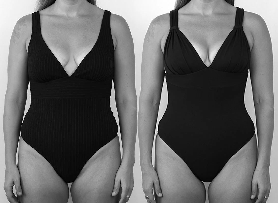 Before Fearless vs After Fearless compression swimwear