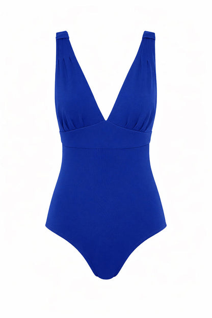 Fearless au All Day One Piece in Royal Blue - one-piece swimsuit with supportive underwire bust, adjustable straps, tummy compression, standard torso length, shown on a white background