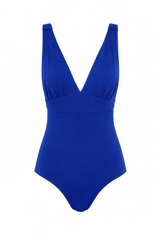 Royal blue one-piece swimsuit for women's bust support and coverage.