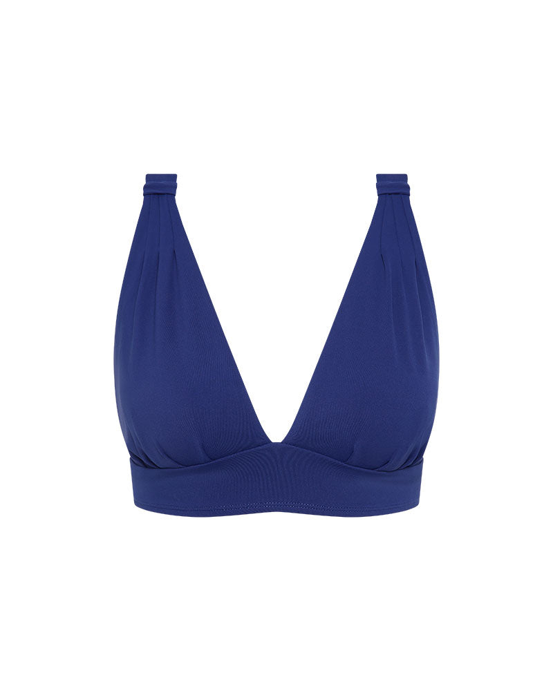 Women's supportive bust blue bikini top on a white background