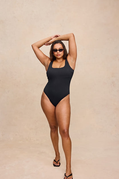 Rounded Square Neck One Piece Swimsuit