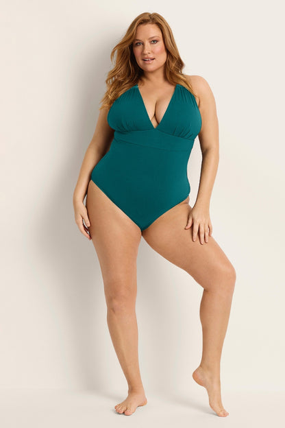 Studio shot: Fearless au All Day One Piece one-piece swimsuit in Teal with supportive underwire bust