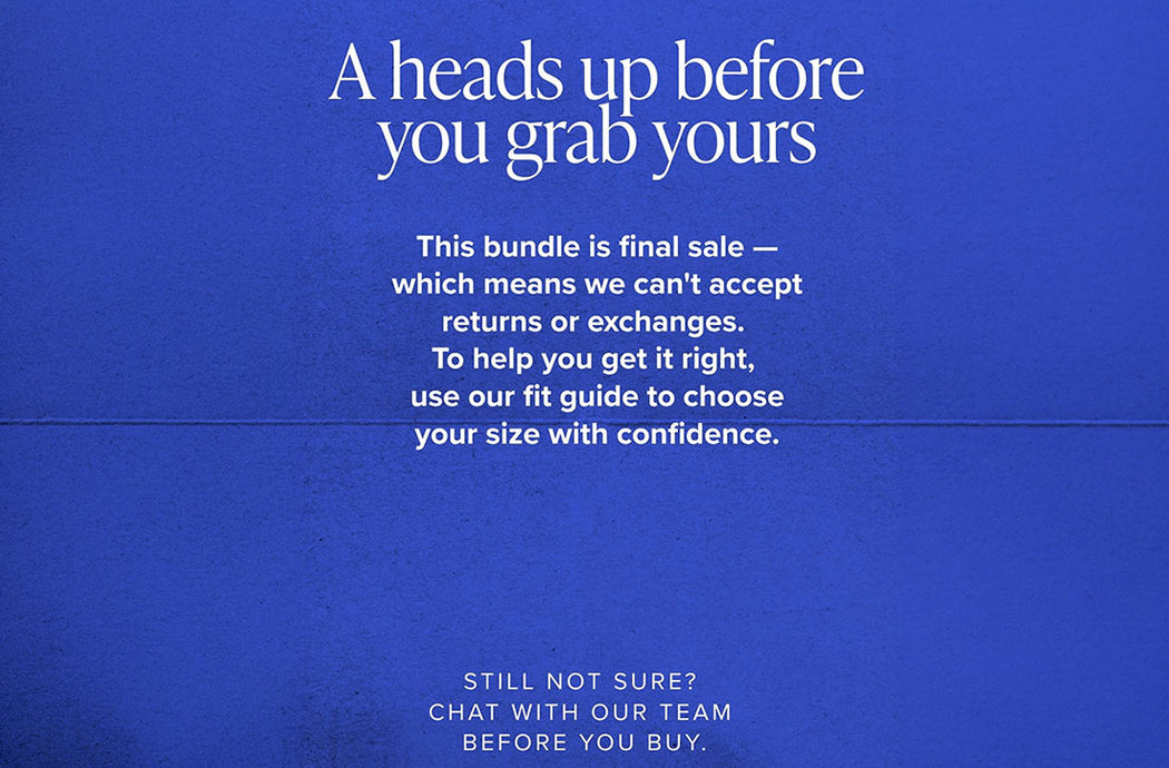 Blue background with white text warning about final sale bundle policies.
