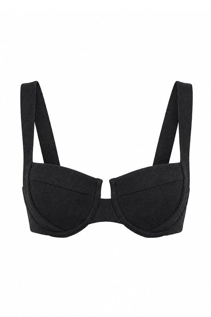 Fearless black balconette supportive bikini top on a white background