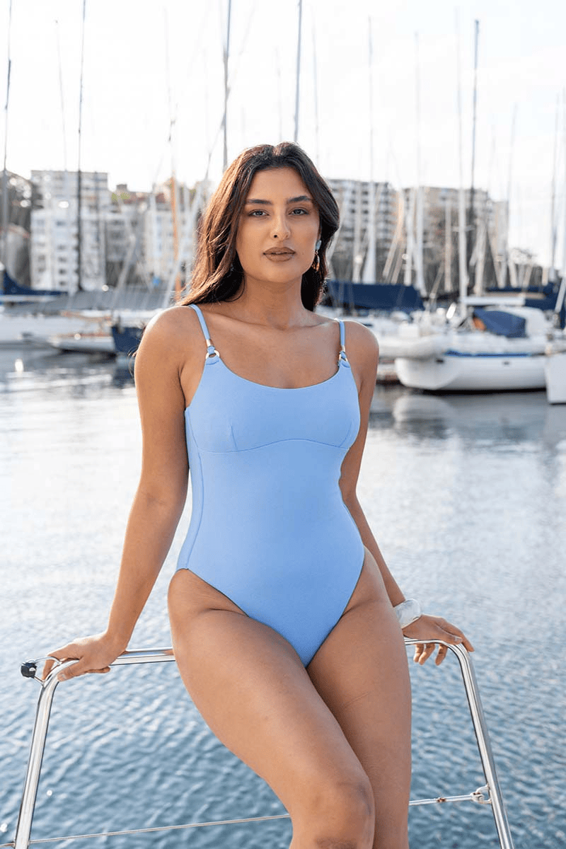 Cornflower Blue is back. Now in a bikini and a one-piece.
