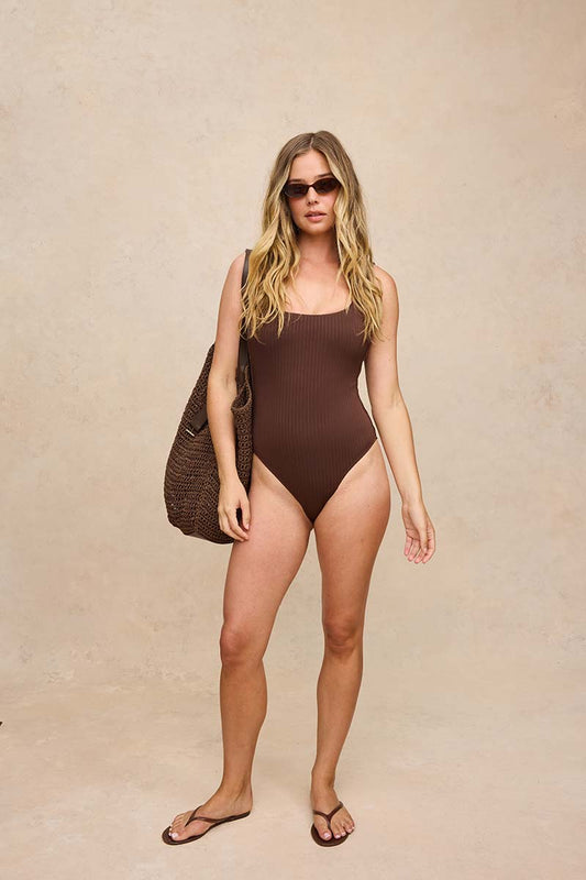 Rounded Square Neck One Piece Swimsuit