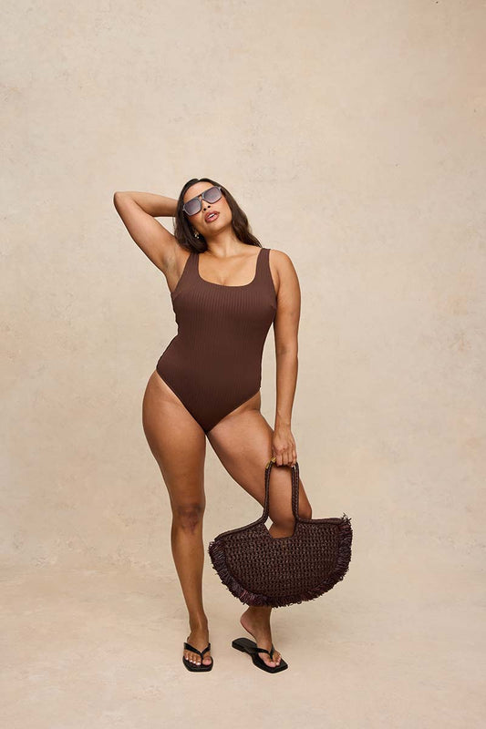Rounded Square Neck One Piece Swimsuit
