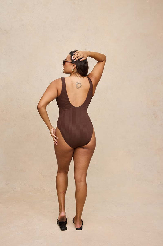 Rounded Square Neck One Piece Swimsuit