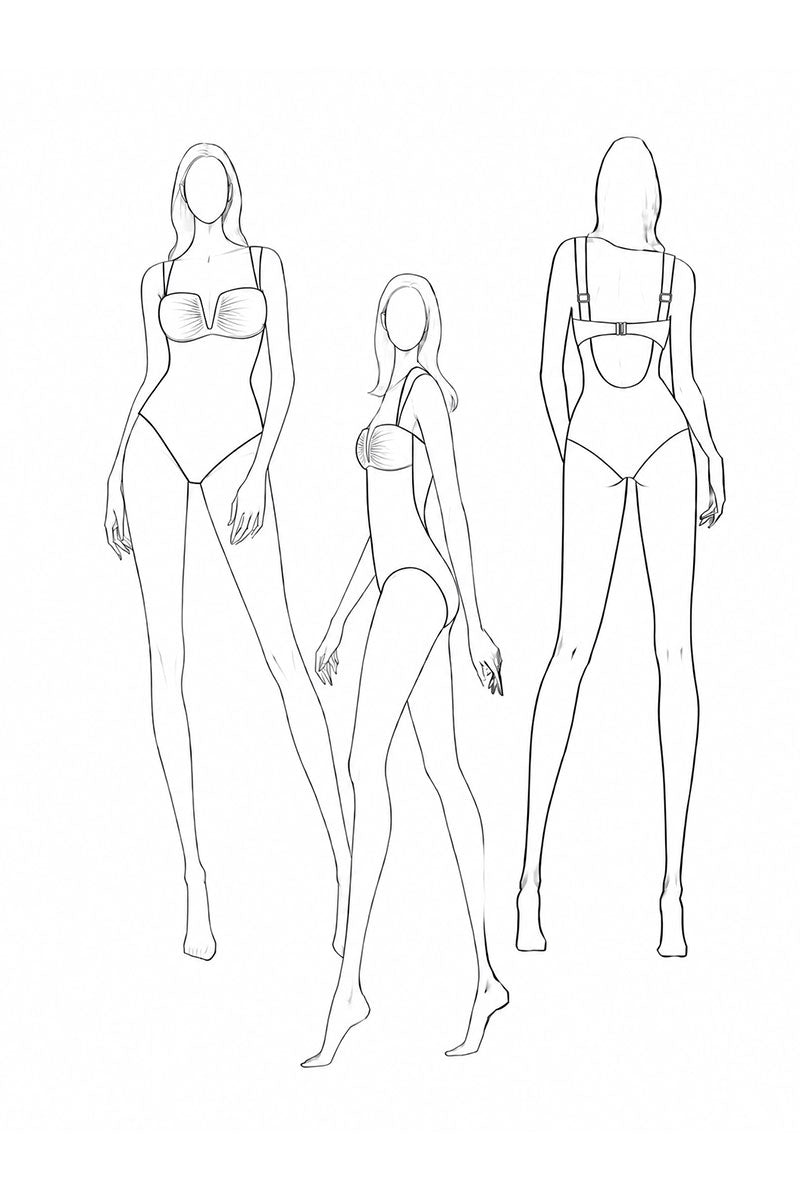 Line drawings of women wearing various types of lingerie on a white background