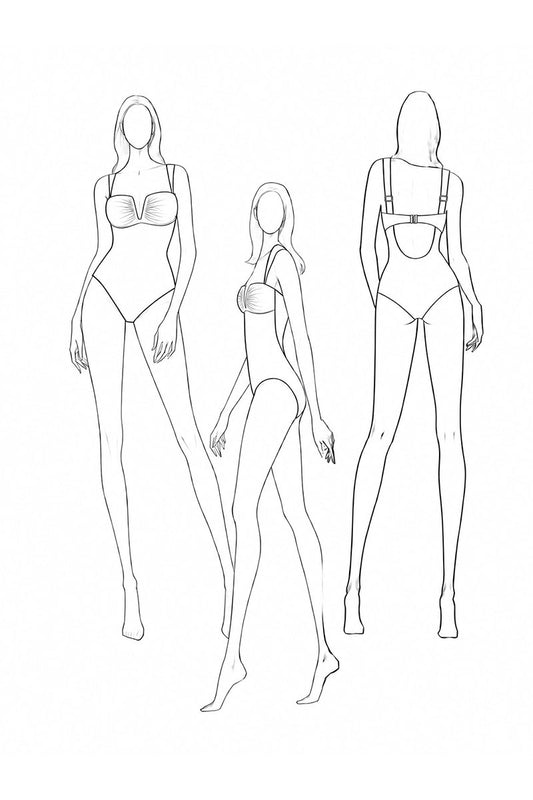 Line drawings of women wearing various types of lingerie on a white background