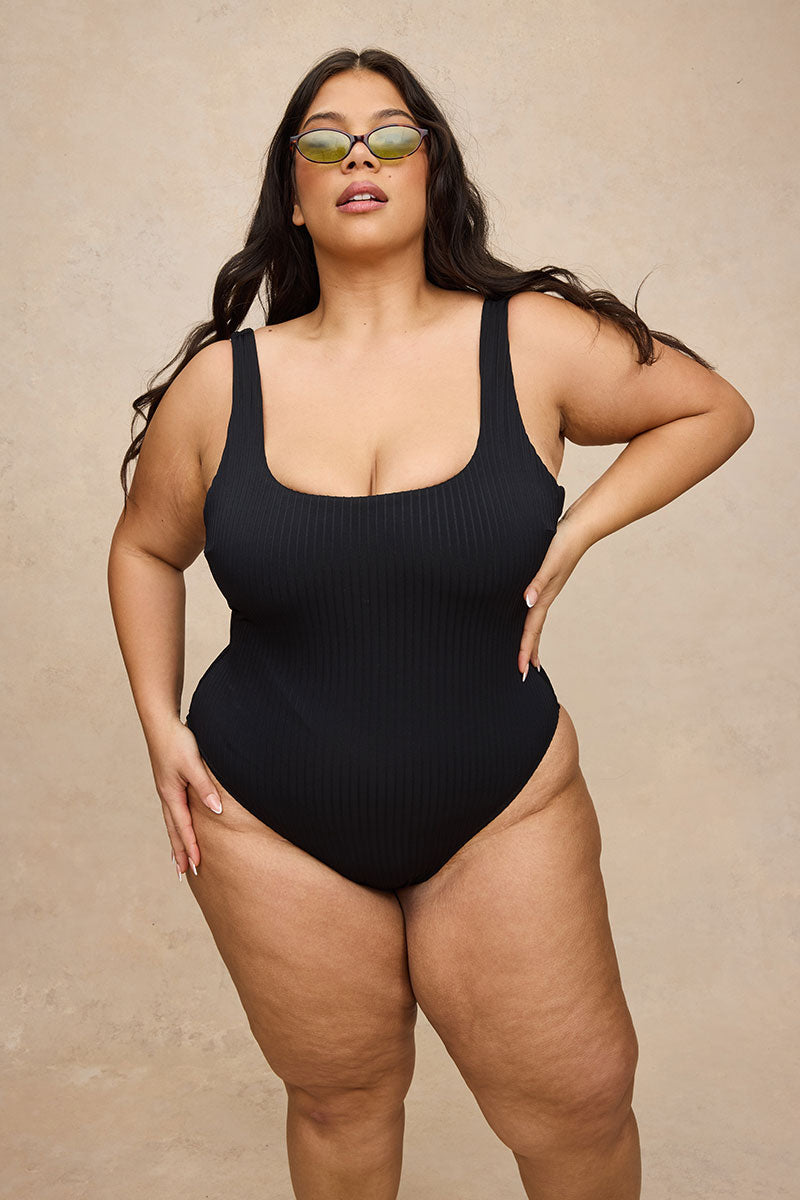 Rounded Square Neck One Piece Swimsuit