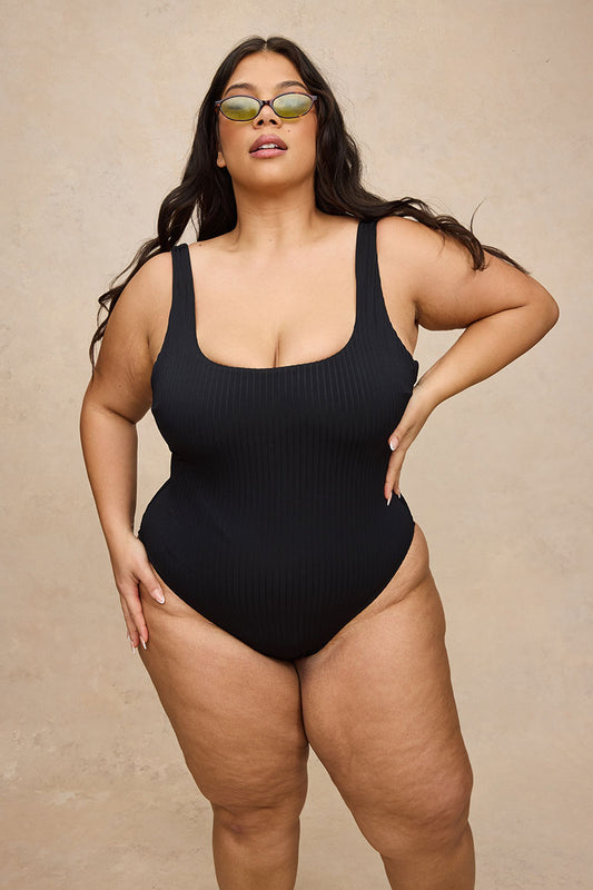 Rounded Square Neck One Piece Swimsuit