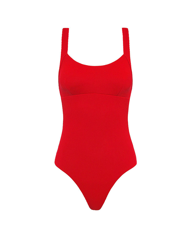 Red swimsuit on a white background