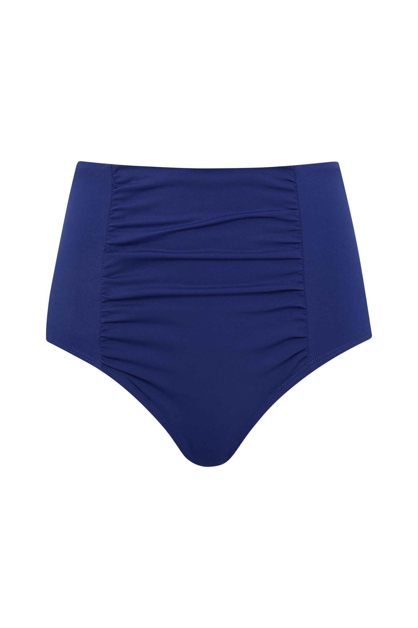The Fearless au All Day Bikini Bottom-Royal Blue features a high-waisted, anti-wedgie design with front ruching detail, offering comfort and style. Shown here against a plain white background.