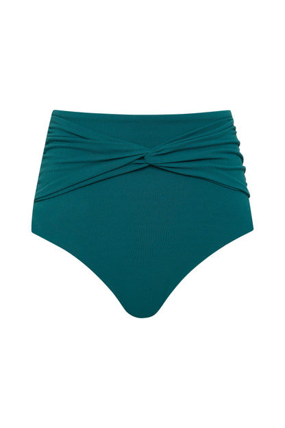 Fearless au Icon Bikini Bottom in Teal - bikini bottom with high-waisted, full-coverage, crinkle fabric, tummy control, shown on a white background