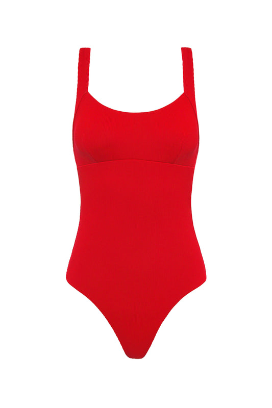 Red swimsuit on a white background