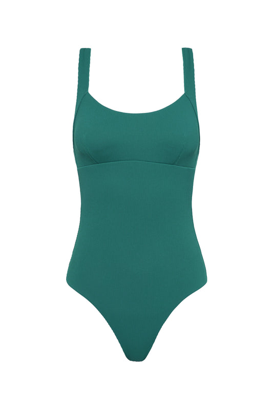 Green swimsuit on a white background