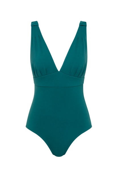 Fearless au All Day One Piece in Teal - one-piece swimsuit with supportive underwire bust, adjustable straps, tummy compression, standard torso length, shown on a white background