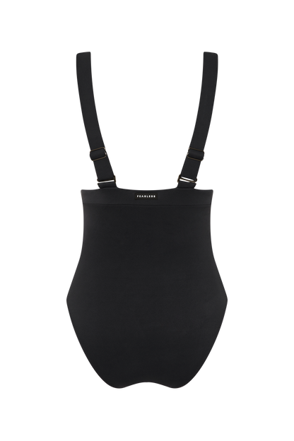 Rear view of the Fearless au All Day One Piece in Matte Black - one-piece swimsuit showing adjustable back straps, on a white background