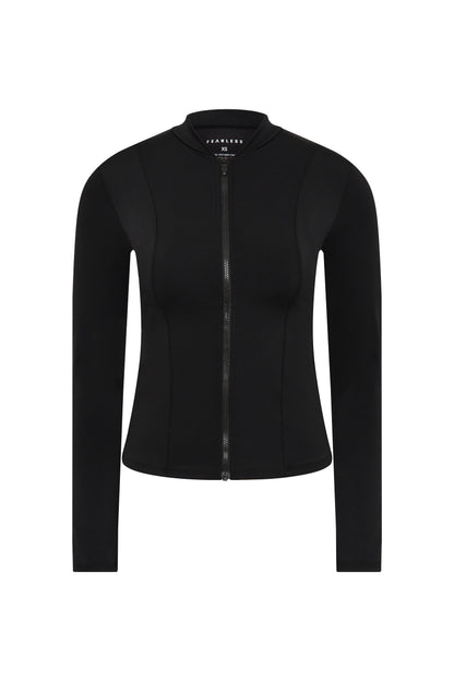 Fearless au Timeless Rashie in Black - long-sleeve rashguard with long-sleeve, fitted, UPF sun protection, smooth fabric, shown on a white background