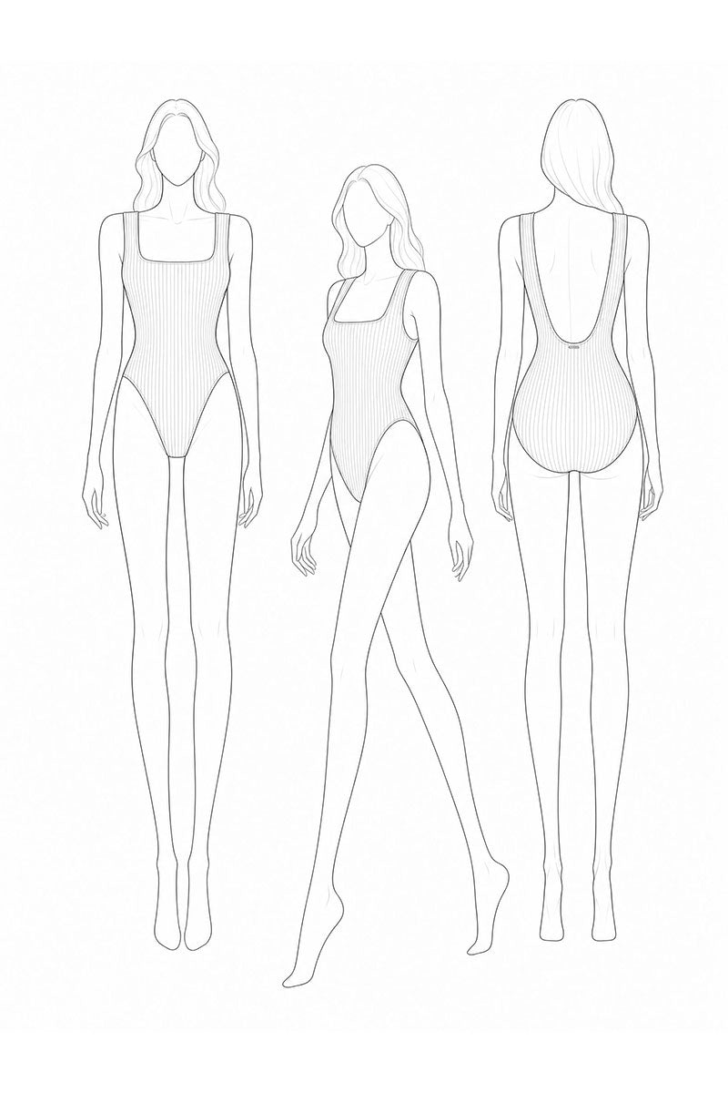 Rounded Square Neck One Piece Swimsuit