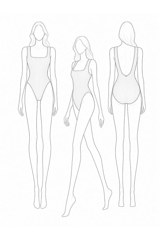 Rounded Square Neck One Piece Swimsuit