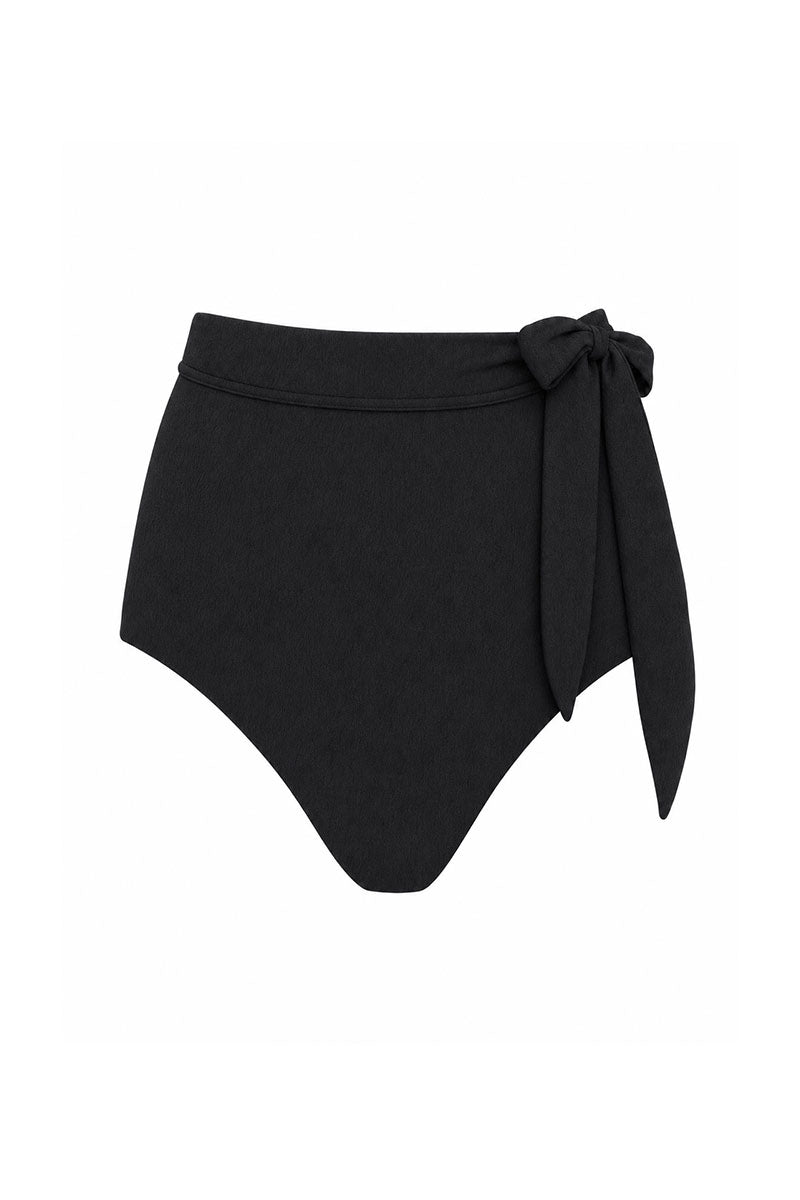 Fearless black high-waisted bikini bottom with a tie detail on a white background