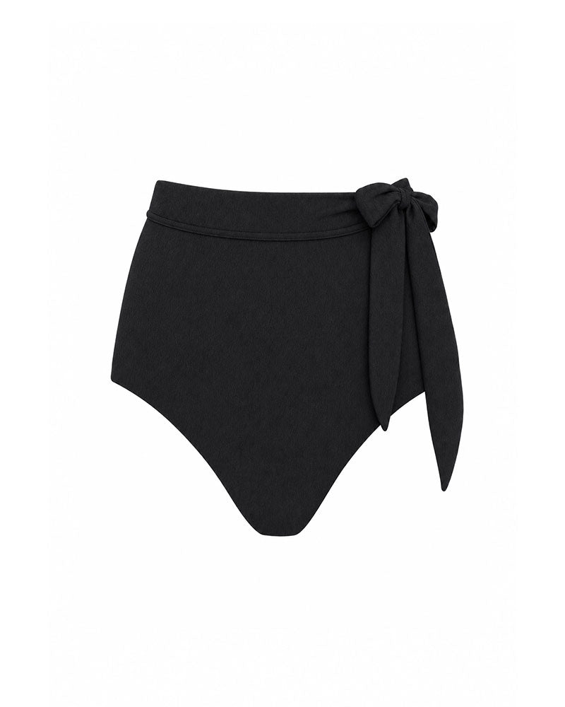 Fearless black high-waisted bikini bottom with a tie detail on a white background