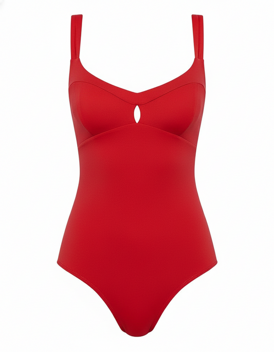 Red swimsuit with thin straps on a white background