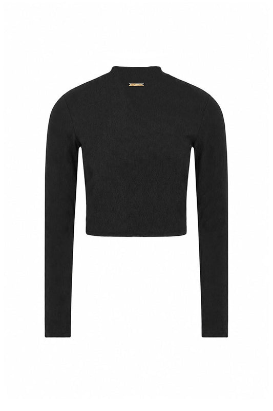 Black long-sleeve top on a white background