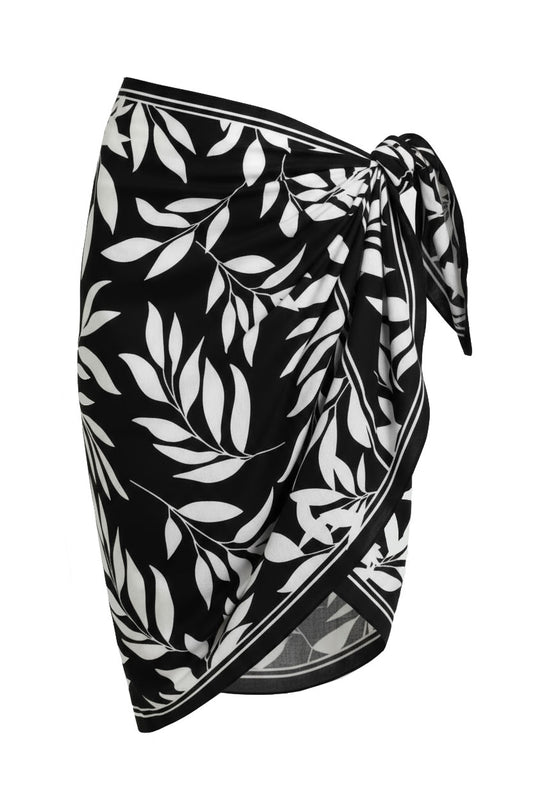 Black and white leaf patterned wrap on a white background
