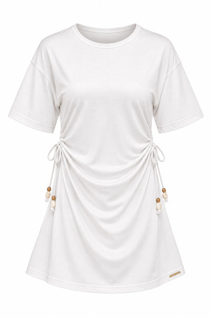 White lace up dress on a white background