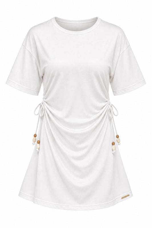 White lace up dress on a white background